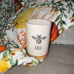 Rae Dunn Cream Bee Mug with Wooden Base